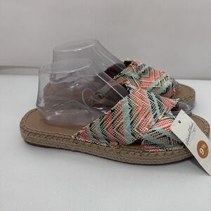 Universal Thread Sandals Sonya Coral Woven Slide Beachy Straw Vacation Boho 9.5